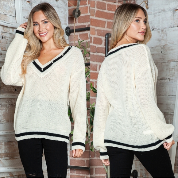 Bordered Beauty Contrast Sweater - Tan - Picture 3 of 10